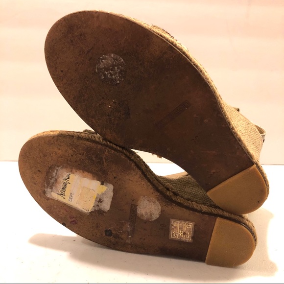 Marc Jacobs Espadrille Wedge Sandals with ribbon ankle tie- tans & greens, Sz 8 - Picture 7 of 11